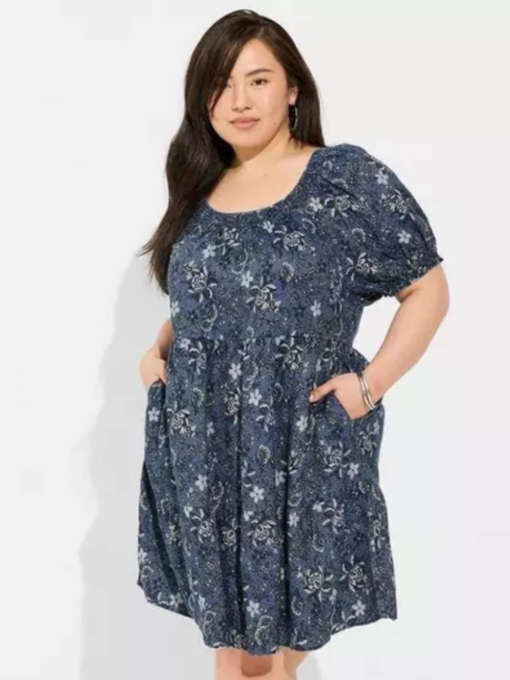 Torrid Mini Chambray Puff Sleeve Smocked Dress size 4X